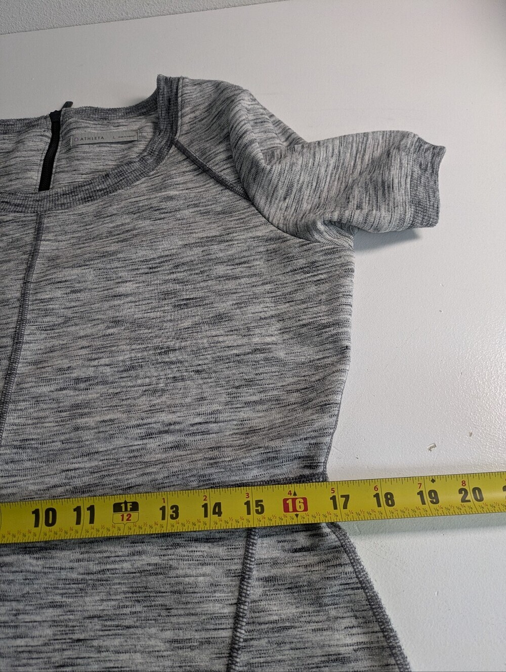 Athleta Large Gray Textured En Route Ponte Short Sleeve Fit & Flare Dress Casual - Picture 9 of 16